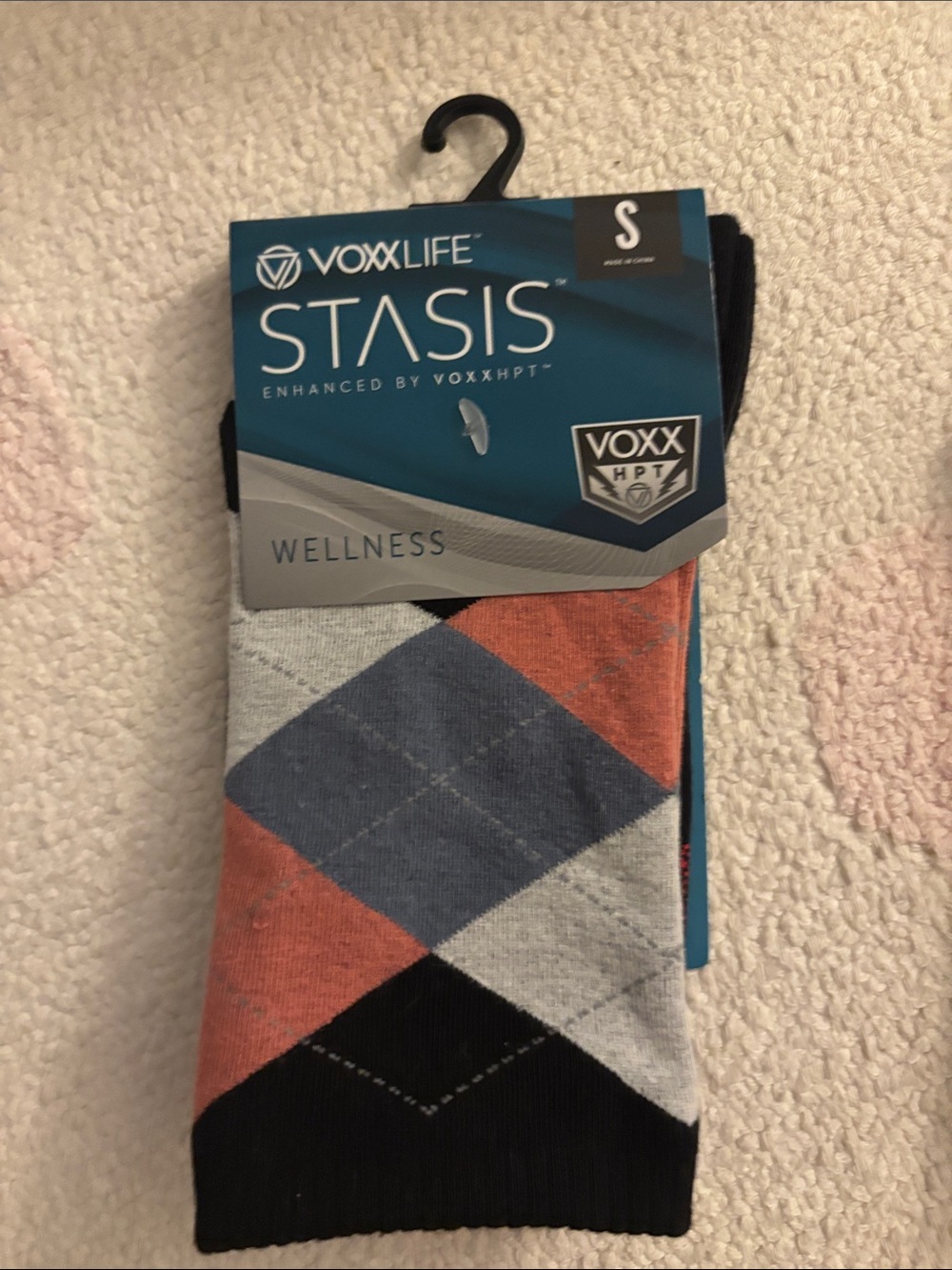 VoxxLife Stasis Argyle Wellness Socks - Gray, peach, black
